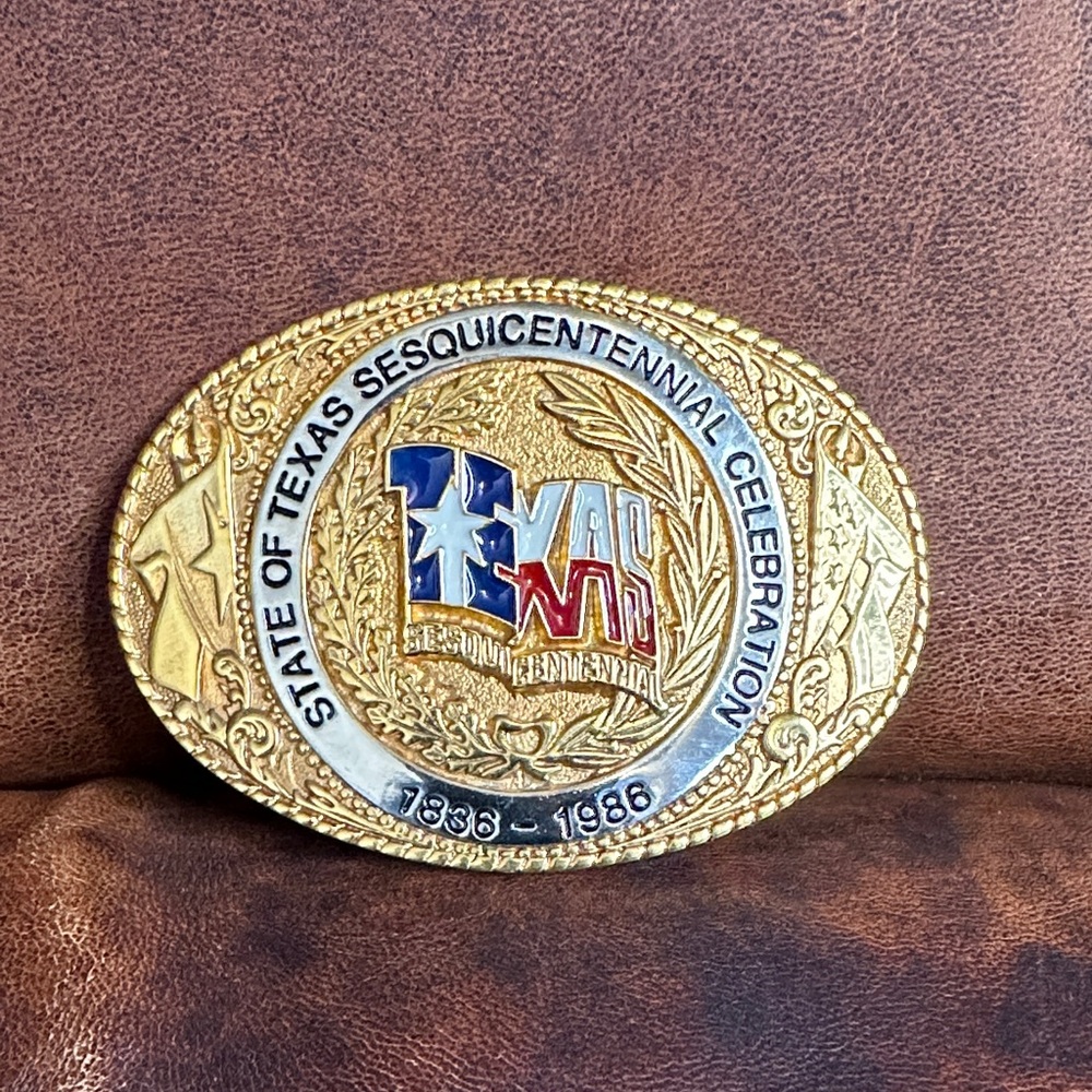 Vintage Texas Sesquicentennial Belt Buckle 24k Gold Plate